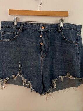 wild fable Dark Blue High-Rise Distressed Denim Shorts